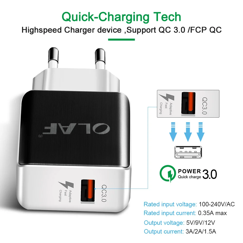 Олаф 5 V 3A Quick Charge 3 0 USB телефон Зарядное устройство EU Штепсель быстрое дорожный