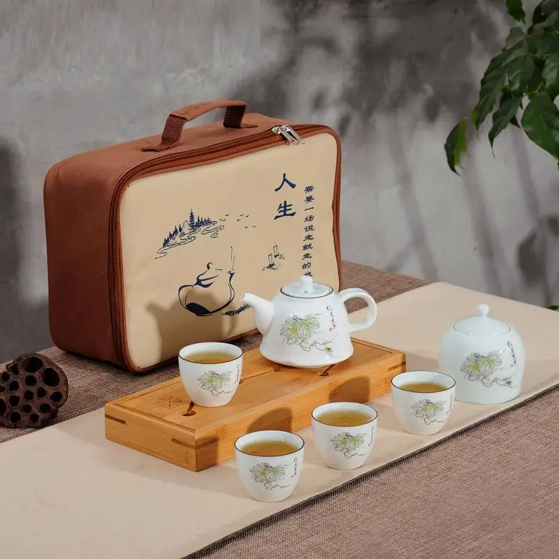  Chinese Travel Kung Fu Tea Set Ceramic Portable Teapot Porcelain Teaset Gaiwan Tea Cups of Tea Cere
