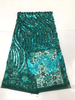 

Nigerian Lace Fabric 2018 High Quality Lace Appliqued African Tulle Lace Fabric 3D laces With Beads For Party Dress