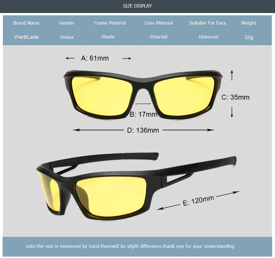 WarBLade Новая мода Поляризованные ночного вождения солнечные очки ночного видения мужские брендовые дизайнерские усиленный свет антибликовые очки