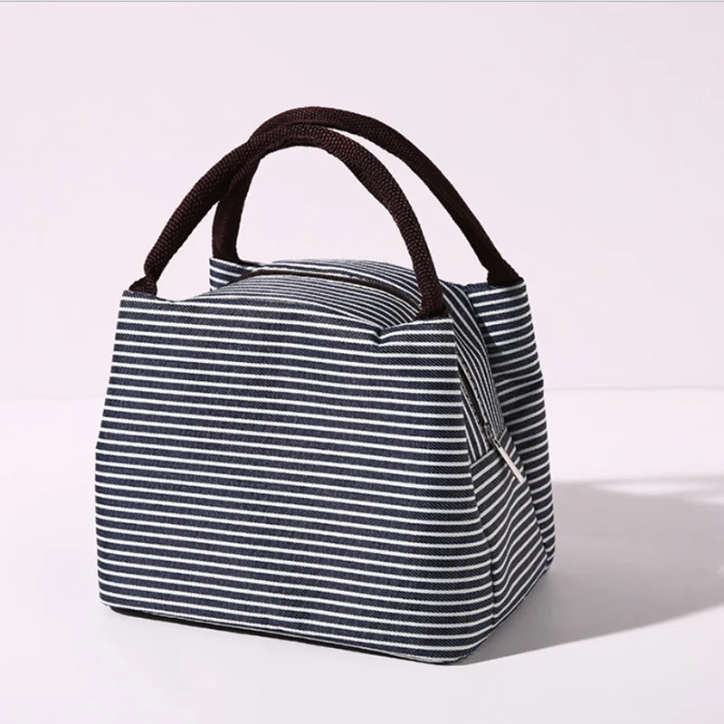 

Picnic Lunch Bag Portable Thermal Insulated Striped Cooler Tote Bags Waterproof Food Storage Bags For Women Kids Food Lunch Box