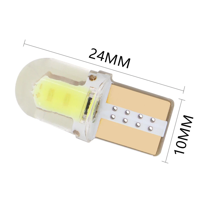 10 шт. Авто T10 светодиодный W5W светодиодный лампы белого цвета 194 168 светодиодный потолочный светильник 501 COB силиконовая оболочка Автомобильный светодиодный свет супер яркий поворот боковые лампы 12V
