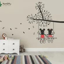 Виниловый детский стикер «дерево» Микки и Минни качели дерево наклейка на стену детское украшение для детской спальни искусство плакат «сделай сам» Y003