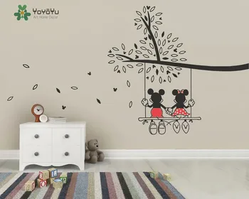 

Vinyl Nursery Tree Sticker Mickey and Minnie Swing Tree Wall Decal Kids Children Bedroom Decoration Art DIY Poster Y003