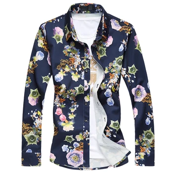 

Fashion Mens Plus Size Floral Dress Shirt 2018 high-quality Spring Slim Fit Long Sleeve Casual Hawaiian Shirts Male Floral 7XL