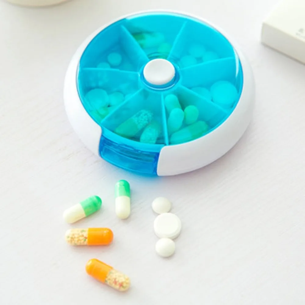 Automatic Rotary Round Shape Medicine Pill Box Compact 7 Days Weekly