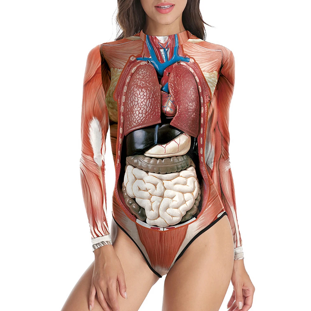 

Vertvie Halloween Costumes Bodysuit Women Funny Festivals Performances Costumes Clothes COS Long Sleeve Jumpsuit Internal Organs