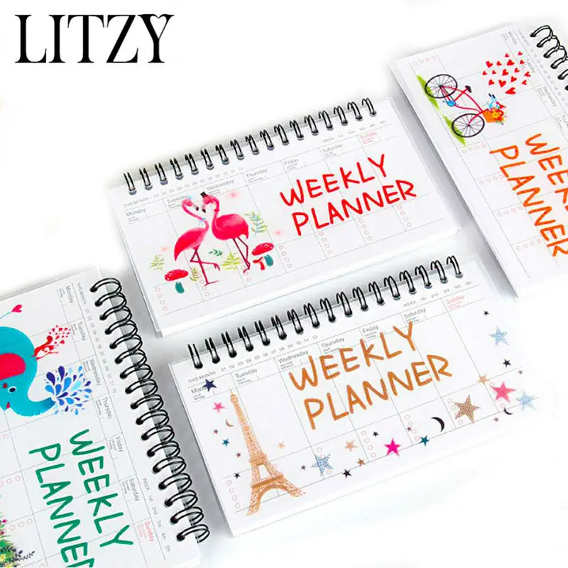 

Kawaii Flamingoes Notebook Paper Diary Planner Weekly Monthly Planner Organizer spiral Notebook Agenda Office School Supplies