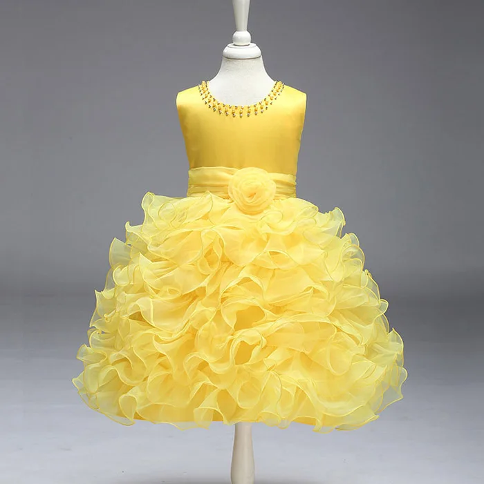 Нарядное платье для девочек на свадьбу, день рождения многослойное платье-пачка принцессы с цветочным рисунком для малышей, желтое vestido infantil para festa, на возраст 2, 4, 6, 8, 10 лет