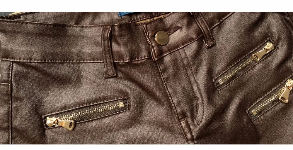 New Fashion Women's Brown Low-waist Elastic Pencil Pants Trousers Sexy Tight PU Coating imitate Leather Pants with Plus Size (16)