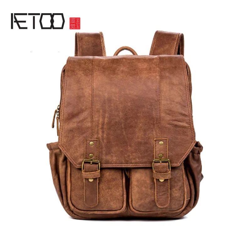 

BJYL Free leather shoulder bag travel bag head layer cowhide male and women computer backpack matte skin
