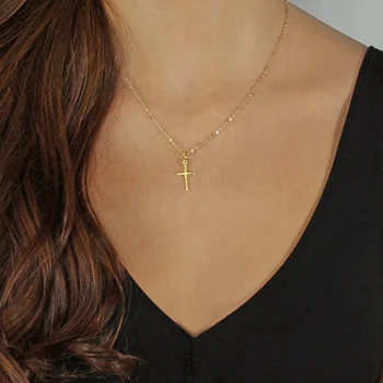 

Gold Chain Cross Necklace Small Gold Cross Religious Jewelry L118