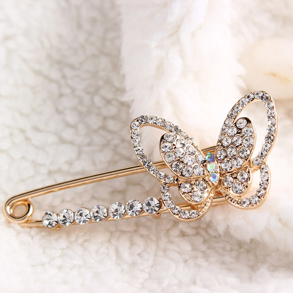 Crystal Brooches Pins Safety Clips Hat Scarf Dress Sweater Knitted Jewelry