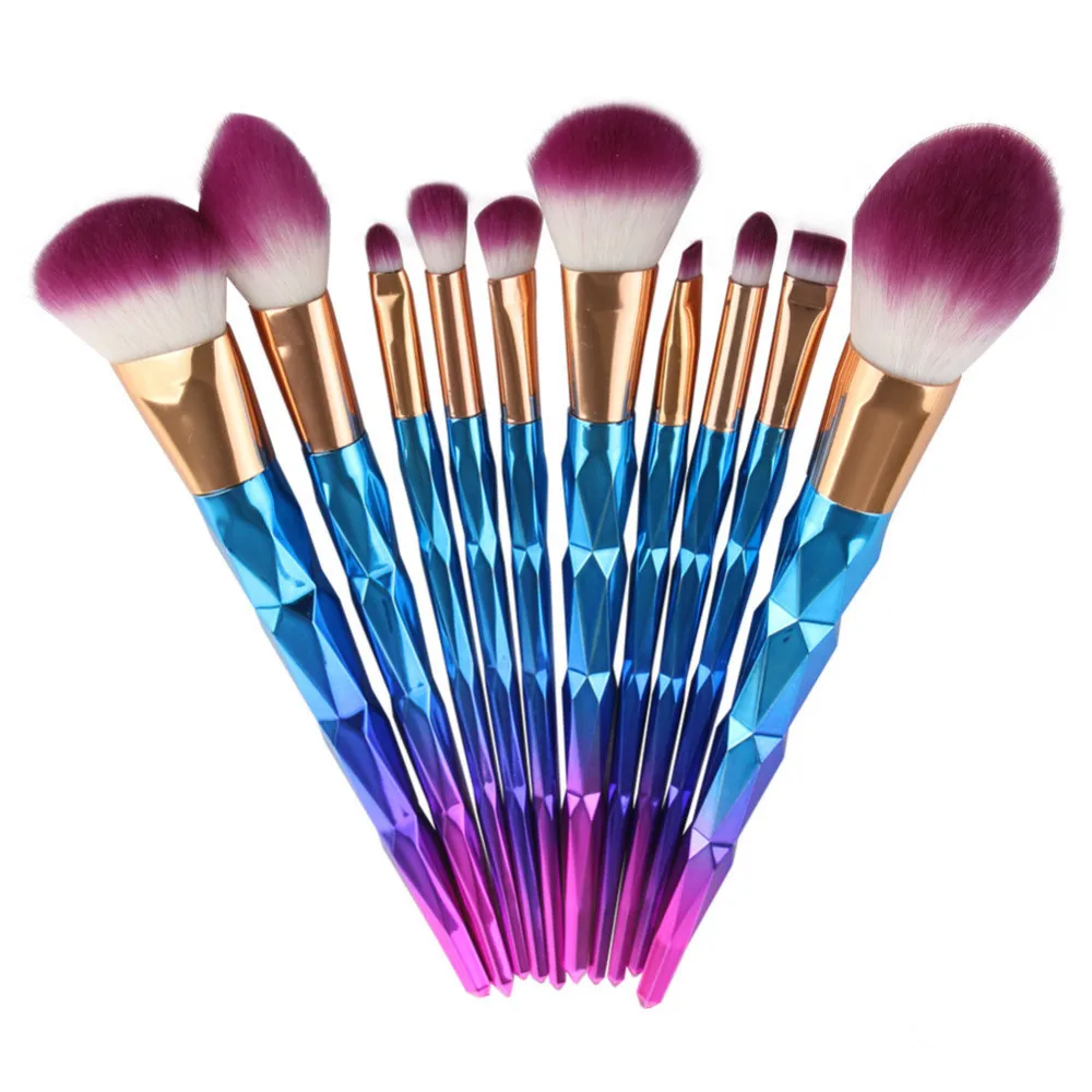 

Professional 10Pcs Diamond Rainbow Handle Makeup Brushes Set Foundation Face Powder Eye Shadow Lip Beauty Cosmetic Makeup Tools