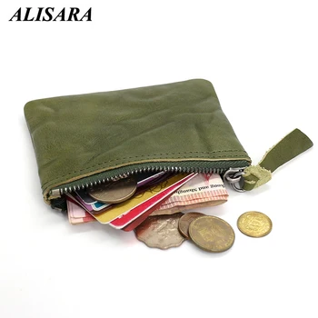 

Alisara Coin Purses Genuine Leather Mini Wallets Top Cowhide Credit Card Case Small Zipper Coin Purse Wallet Money Bag