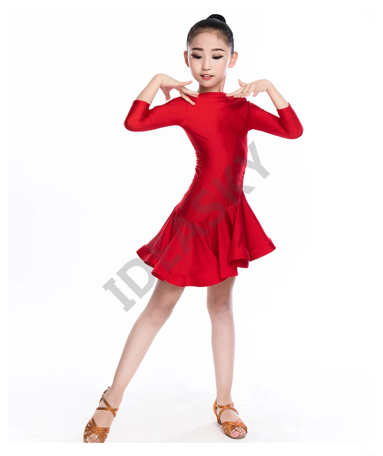 Гофрированная одежда для бальных танцев, латинских танцев, танцевальное платье для девочек, детская юбка с длинными рукавами, сальса, танго, Самба, ча-ча