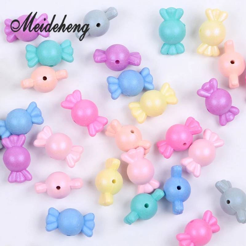 

21mm 32pcs Cute Candy shaped Candy color Matte Acrylic Handmade Spacer Beads for Jewelry Hair Rope making & DIY Baby Kids Crafts