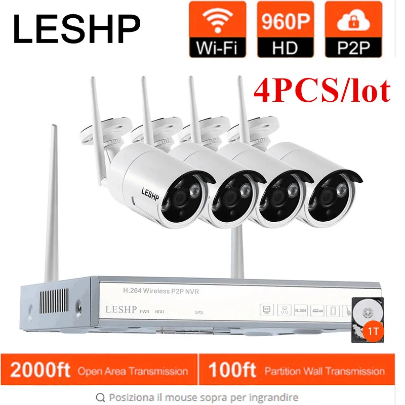 LESHP Wireless Security Camera System 4CH 960p Video Recorder NVR 4 x 1.3MP Wifi Outdoor Network IP Cameras with 1T HDD