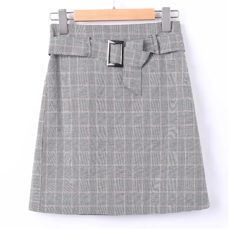 Koop Vrouwelijke Plaid Mini Katoenen Rok vrouwen Koreaanse Casual Hoge Taille Sjerpen Elegante Rok Office Lady Party Rok Plus Size talever