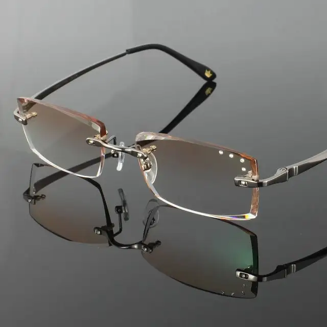 High end Customized Korean Crystal Diamond Cutting Side Rimless Men
