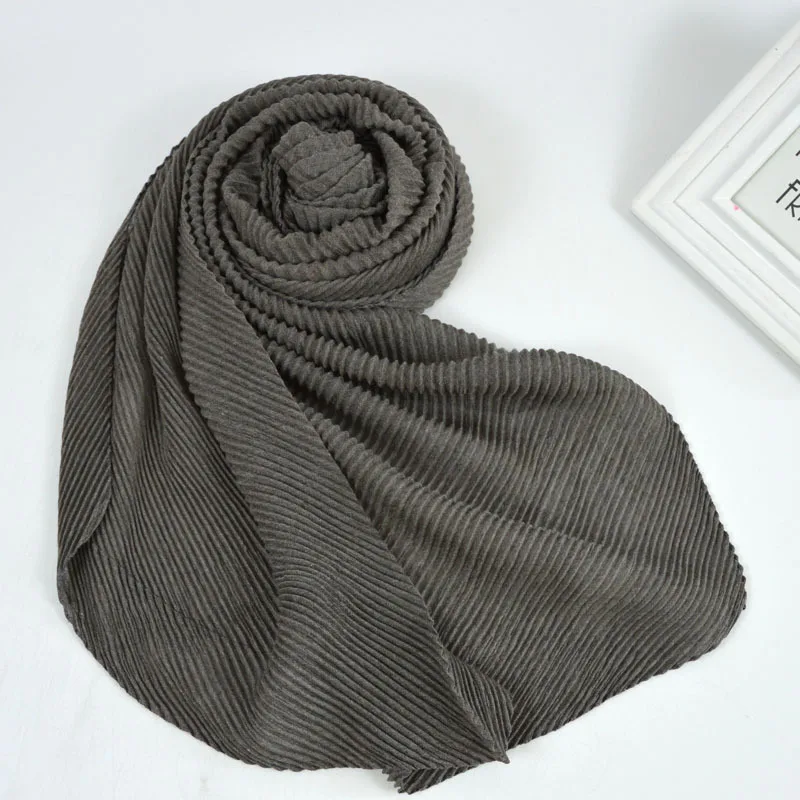 80*180 см Oversize для женщин морщин жатой длинный платок хлопковый шарф Мусульманский Хиджаб шарф Тюрбан, повязка на голову сплошной цвет