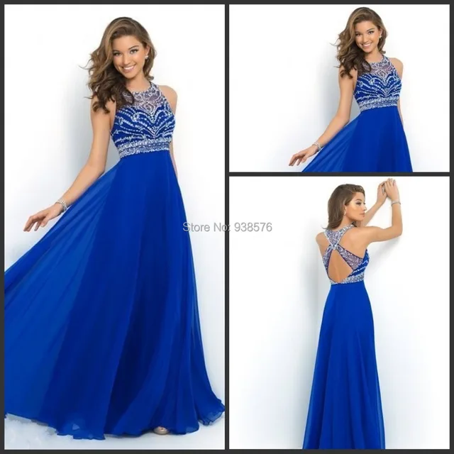 Blue Halter Prom Dress