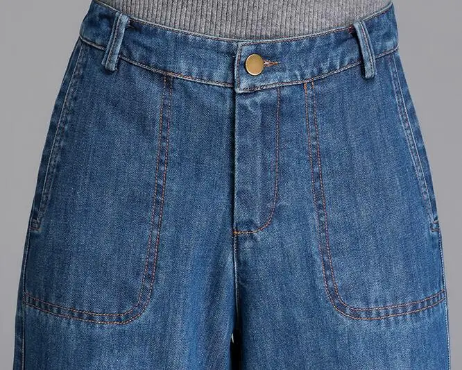 Широкие брюки для женщин; большие размеры; повседневные джинсы из денима с высокой талией; отбеленные хлопковые брюки; сезон весна-осень; новые модные брюки; yfq0701