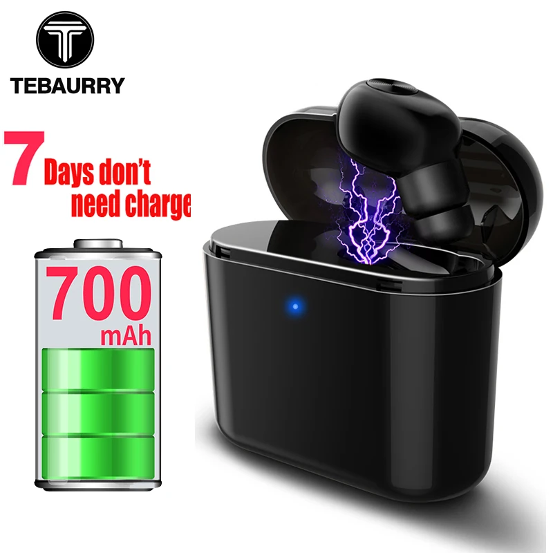 

TEBAURRY One Invisible Wireless Bluetooth Earphone Mini Bluetooth Headset Wireless for phone with 700 mAh Charging box Portable