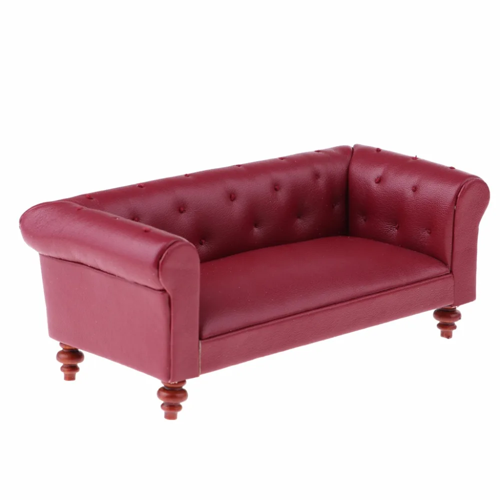 Us 15 0 Vintage 12th Leather Long Sofa Couch Dollhouse Living Room Bedroom Furniture Accessories Decoration Red In Kitchen Toys From Hobbies