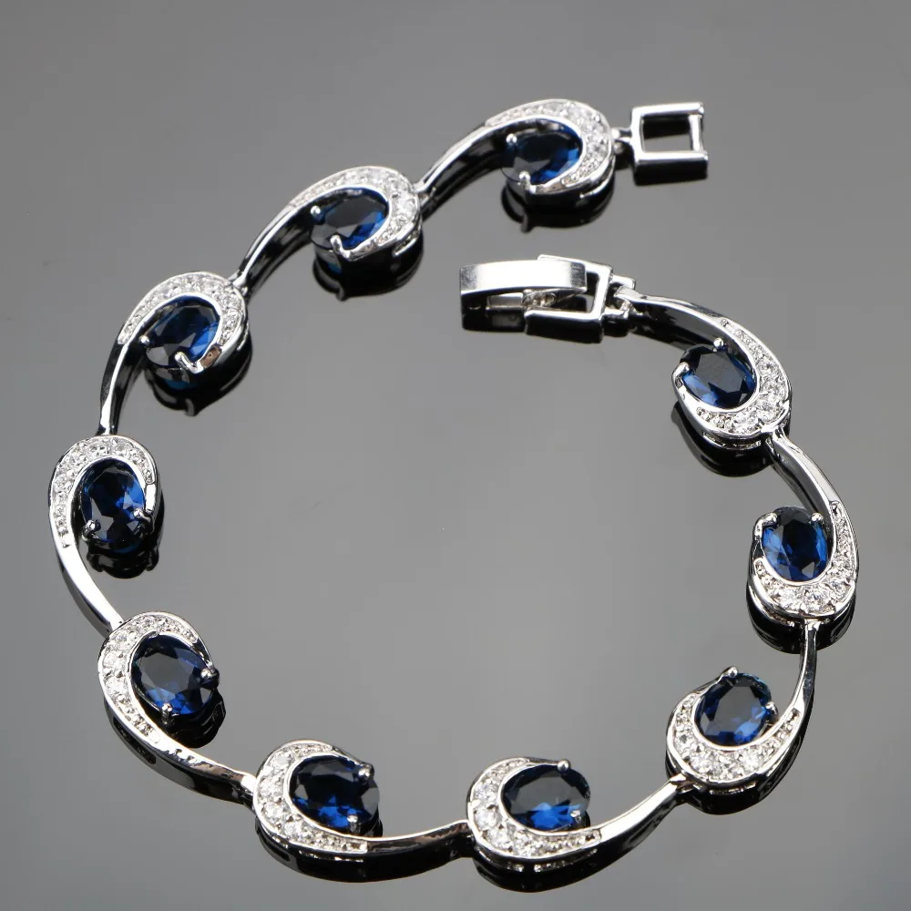 Egg Dark Blue Luxury Cubic Zirconia Silver 925 Bracelets For Women Sterling Silver Jewelry length 18 CM Free Gift Box