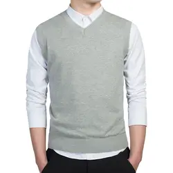 Весенний мужской свитер без рукавов хлопковый трикотаж с v-образным вырезом трикотажная повседневная одежда размер плюс мужской