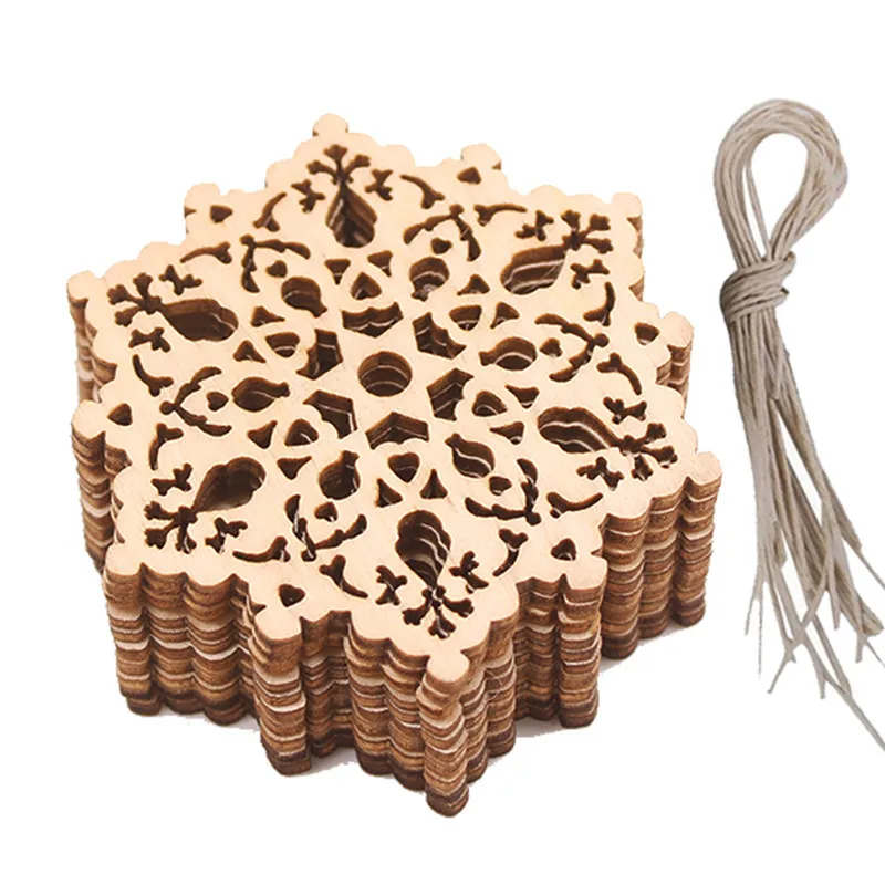 30 pcs laser cut ornaments wood holiday christmas tree ornament home decor wooden snowflake decorations (1)