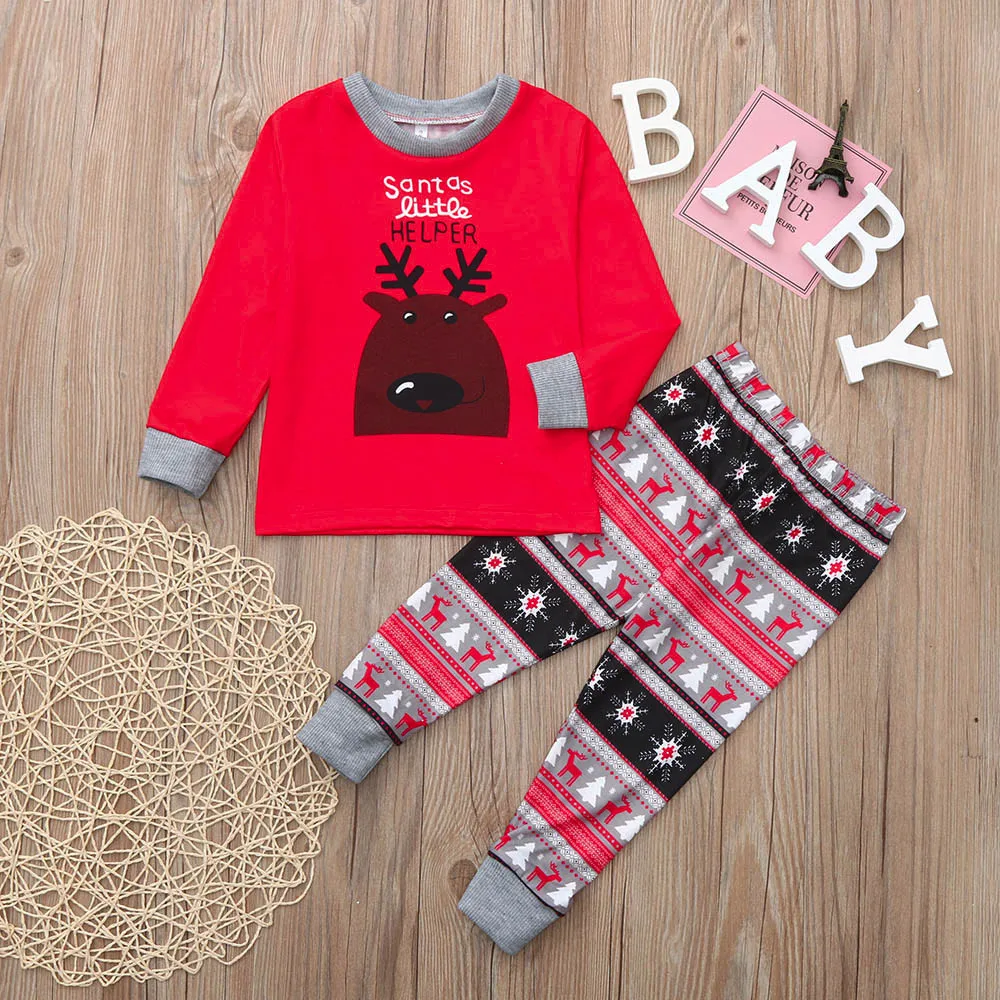 

Kid Baby Boys Girls Cartoon Blouse Pants Family Pajamas Matching Christmas Set