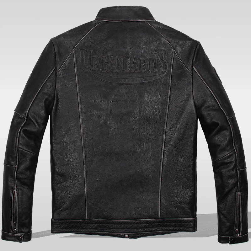 Новые мужские Куртки из натуральной воловьей кожи мужской воротник-стойка мульти-стандарт тонкая верхняя одежда мотоциклетная байкерская куртка