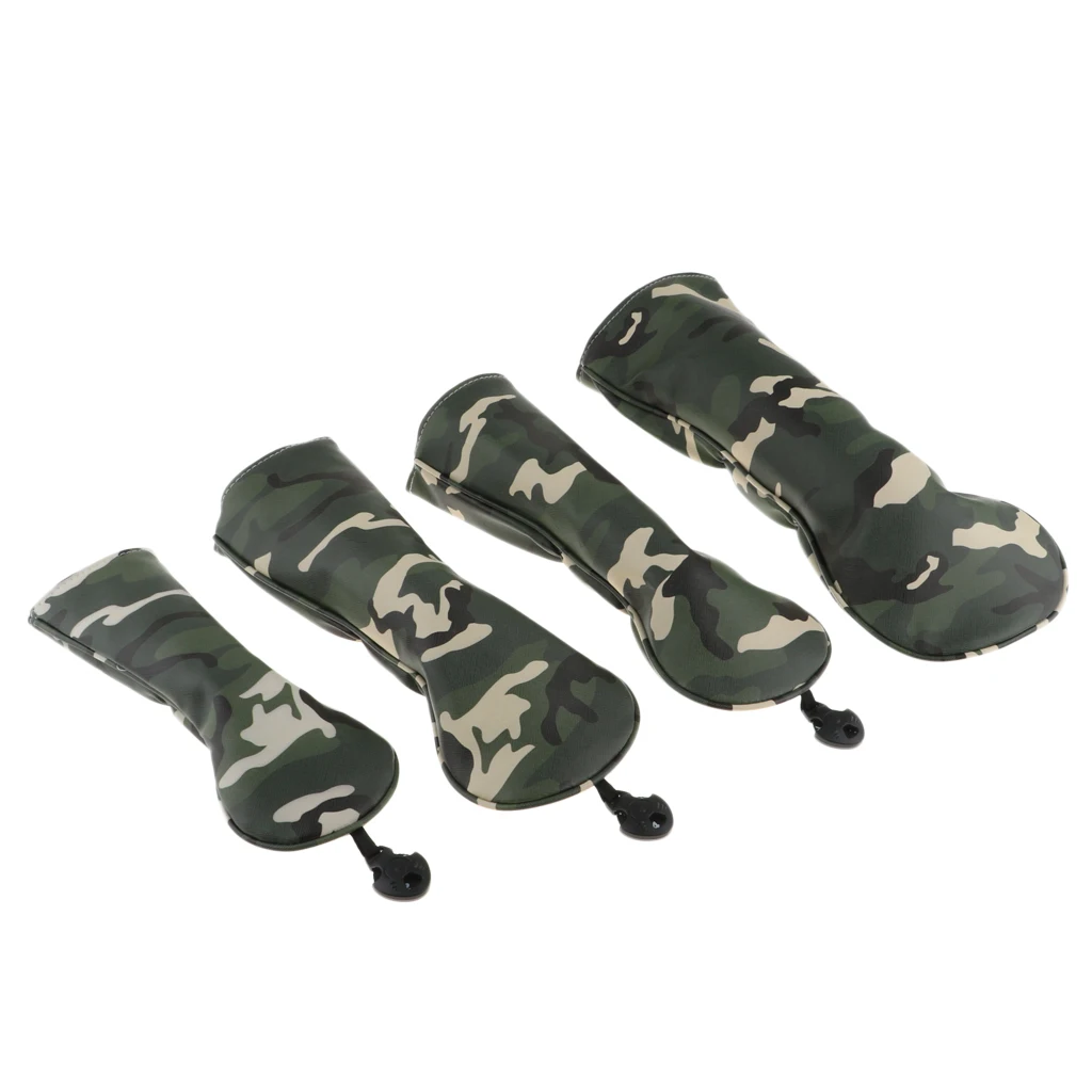 4Pcs PU Golf Head Covers for #1 Driver #3 #5 Fairway Woods Clubs Headcovers & Interchangeable No. Tag - Camouflage Pattern