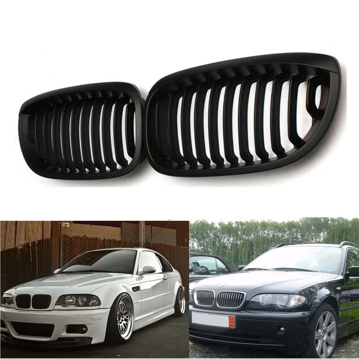 Car Racing Grills 2pcs Matte Black Front Kidney Grill for BMW E46