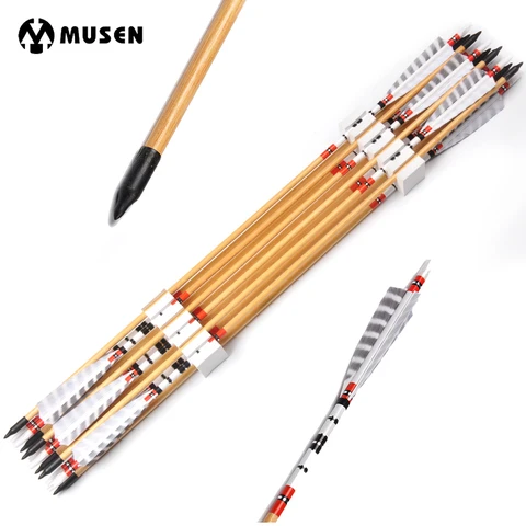 Setas com Perus Penas para Recurvo Tiro com Arco e Flecha 8.5mm de Madeira 80cm Espinha 500 od Pinho Arco Composto Longbow 6 – 12 24 Pçs Mod. 175208