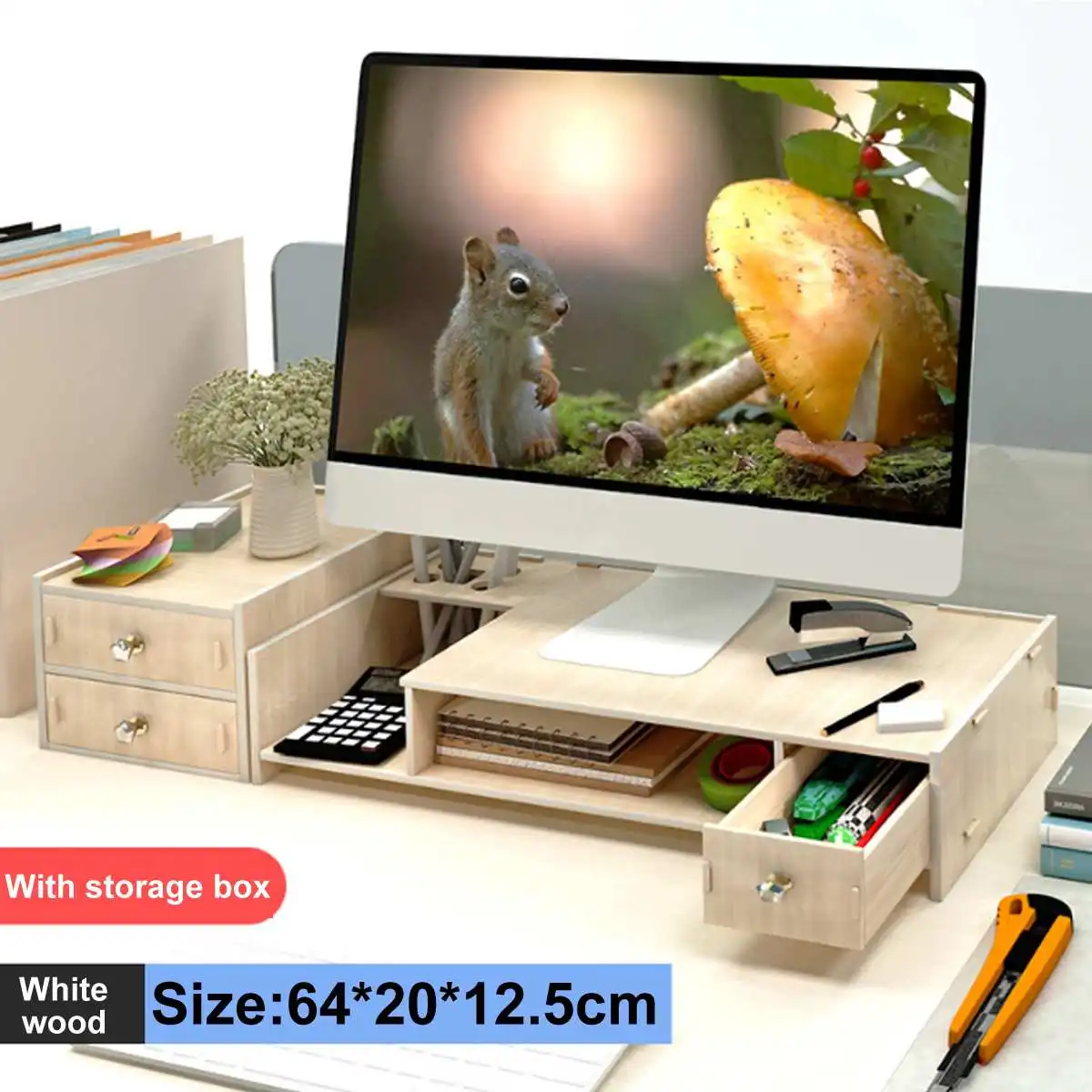 Деревянная полка, многофункциональная настольная подставка для монитора, компьютерный экран, стояк для ноутбука, крепкая подставка для ноутбука, подставка для ноутбука, телевизора - Color: White