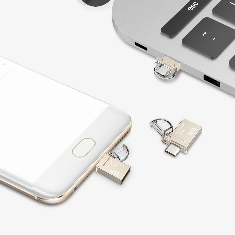  Free shipping DM PD008 8GB 16GB 32GB USB2.0 with double connector used for OTG smart phone and comp