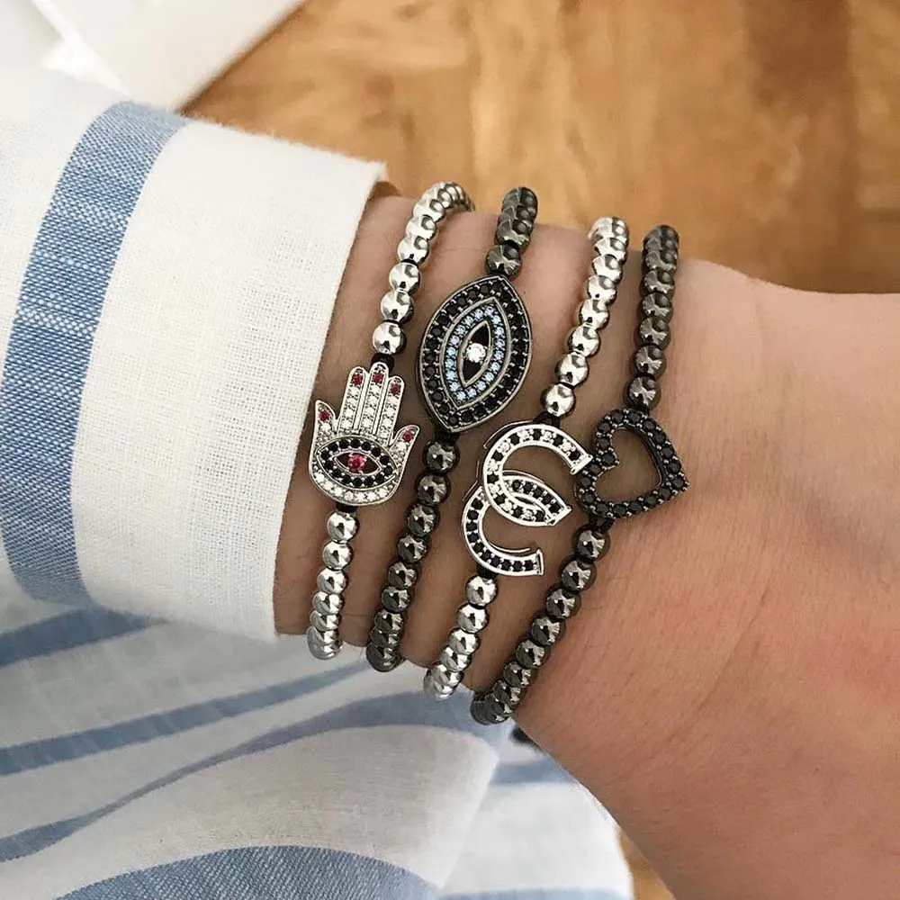 

Luxurious Handmade Weave Double Horseshoes Bracelet Women 2019 New Stainless Steel & Pave CZ M Bracelets Jewelry Festival Gift