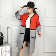 2016 new fashion hot sale spring autumn long style loose knit cardigans coats woman ninth sleeve patchwork jackets coat 5 color