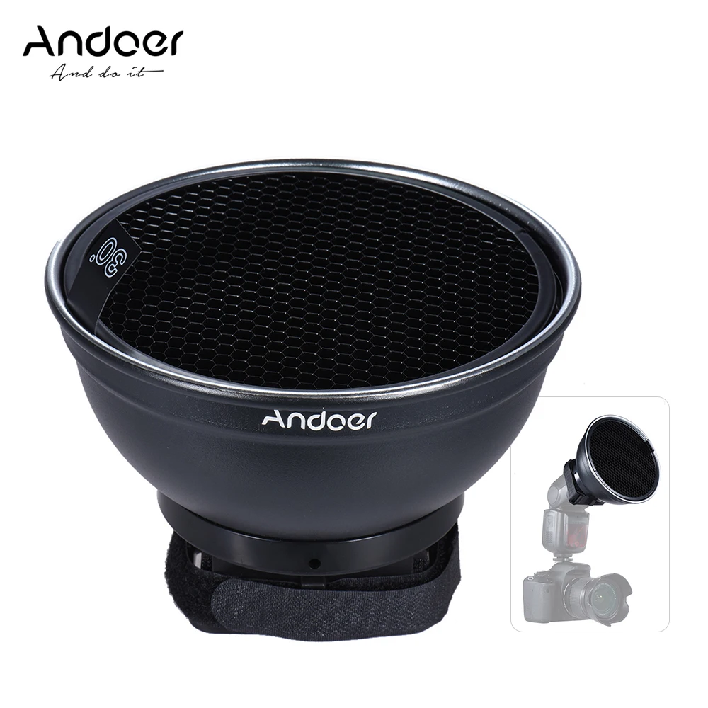 

Andoer 5.9" (15cm) Silver Beauty Dish Diffuser with 30 Degree Honeycomb for Canon Nikon On-camera Flash Speedlite Photography