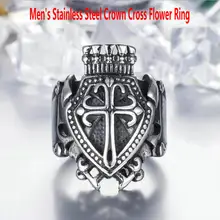 Men's stainless steel ring Crown cross flower ring Vintage cross flower ring rhinestone vintage flower ring