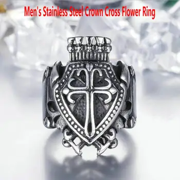 

Men's stainless steel ring Crown cross flower ring Vintage cross flower ring