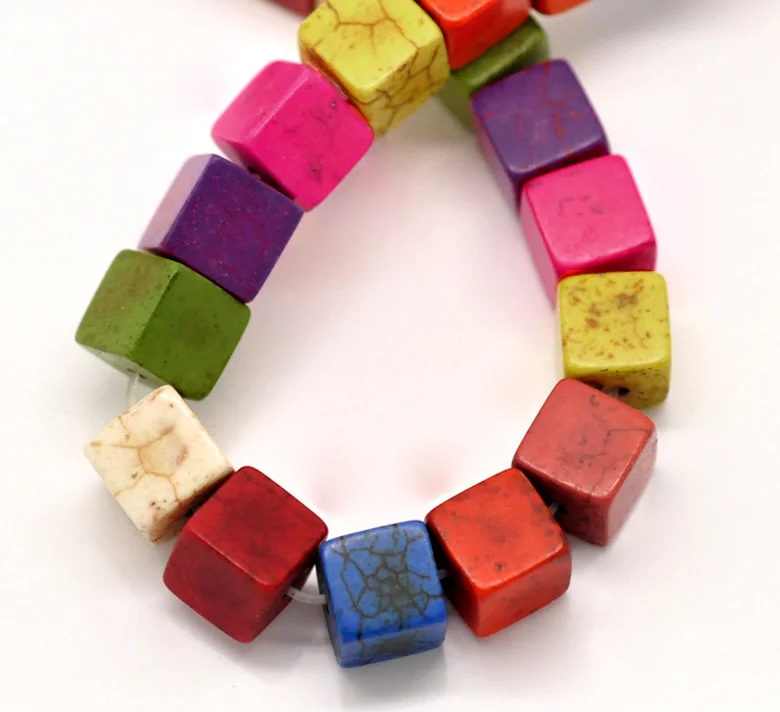 DoreenBeads смешанный созданный Хаулит самоцвет камень куб россыпью бусины окрашенные 8x8 мм(3/" x3/8"), 39 см в длину, продается в упаковке 2 нити