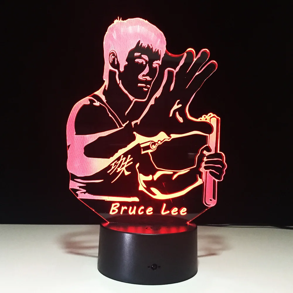 Брюс Ли кунг-фу Освещение для под Кухонные шкафы 3D лампа ночник 3D Светодиодная лампа ночник для детей