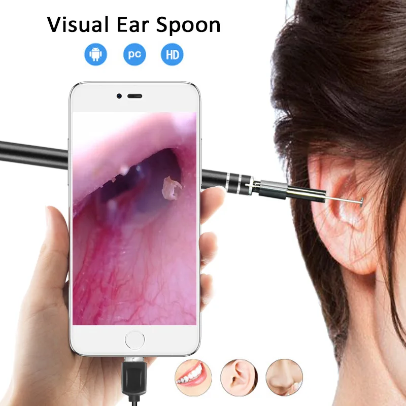 

2 in 1 Multifunctional 1.3MP HD Ear Cleaner USB Endoscope 5.5mm Visual Earwax Clean Tool Ear Spoon Earpick Otoscope Camera