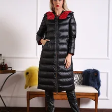 Новая модель AZZIMIA модное зимнее ультра легкое теплое длинное пуховое пальто очень мягкое и удобное с капюшоном белая утка