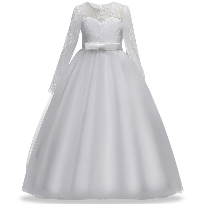 Детское белое свадебное платье подружки невесты с цветочным узором для девочек; детское зимнее праздничное платье с длинными рукавами для девочек; платье принцессы