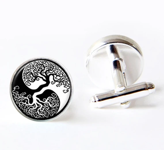 

2017 New Trendy Rushed Gemelos Para Camisas Tie Clip Life Tree Cufflinks Yin Yang Trees Cufflink Present For Fathers Day